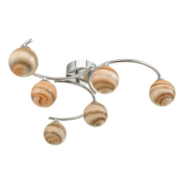 Dar Lighting ATI6450-07 Atiya 6 Light Semi Flush In Polished Chrome With Planet Style Glass