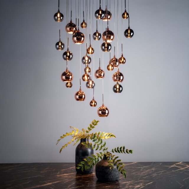 Dar AUR3364 Aurelia 30 Light Cluster Ceiling Light In Black Chrome And Multi Coloured Shades