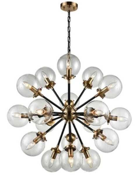 Franklite Reaction FL2370/18 18 Light Ceiling Light In Matt Black/Gold With Clear Glass Spheres