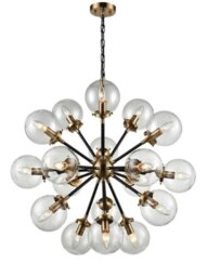 Franklite Reaction FL2370/18 18 Light Ceiling Light In Matt Black/Gold With Clear Glass Spheres