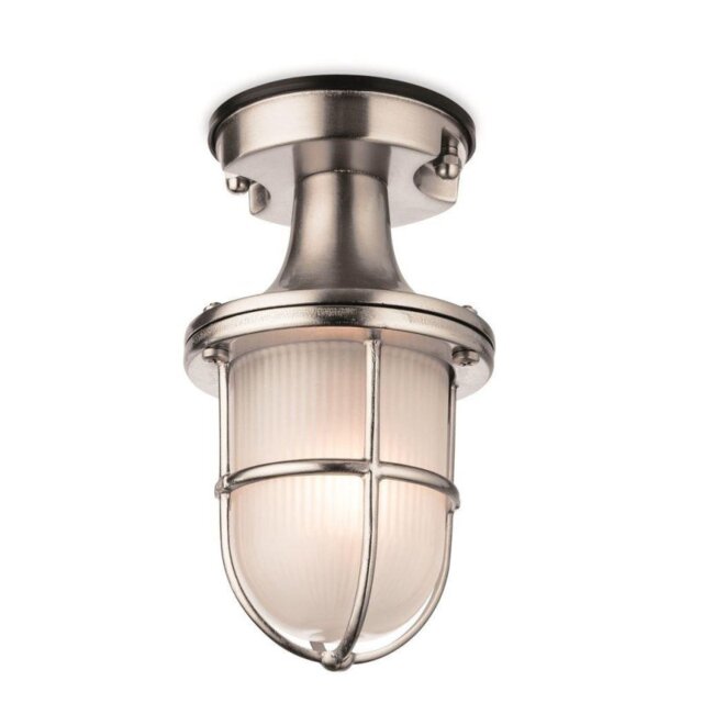 Firstlight 3729NC Nautic 1 Light Outdoor Flush Ceiling Light In Nickel With Frosted Glass