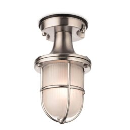 Firstlight 3729NC Nautic 1 Light Outdoor Flush Ceiling Light In Nickel With Frosted Glass