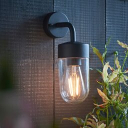 Endon 79792 North 1 Light Exterior Wall Light In Textured Matt Black And Clear Glass