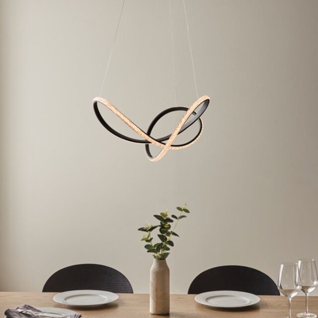 Inez LED Ceiling Pendant Light In Textured Black Finish With Clear Faceted Acrylic 55 cm