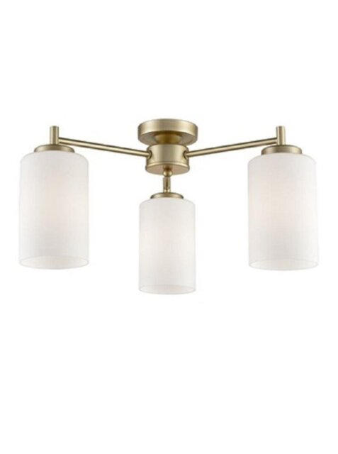 Franklite FL2387-3 Three Light Flush Ceiling Light In Matt Gold With Opal Glass Shades