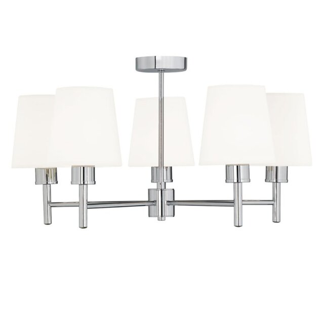 Franklite Turin FL2126/5/1123 Five Light Semi Flush Ceiling Light In Chrome With Fabric Shades