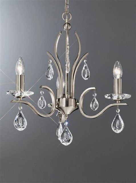 Franklite FL2298/3 Willow 3 Light Satin Nickel and Crystal Chandelier