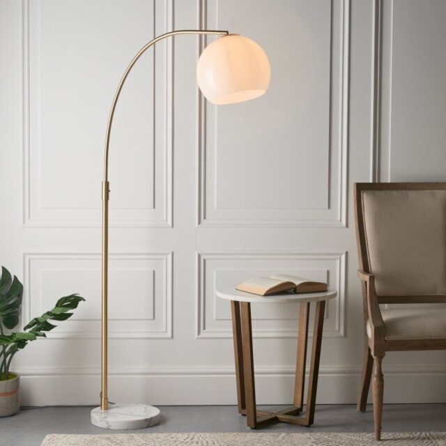 1 Light Floor Light In Brushed Brass Plate And White Marble