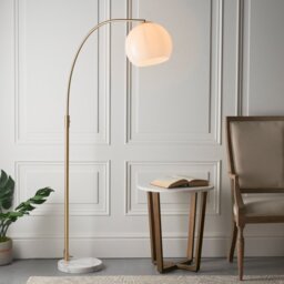 1 Light Floor Light In Brushed Brass Plate And White Marble
