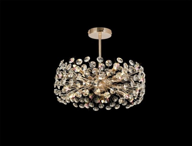 Fusion Semi Flush 8 Light in a French Gold Finish and Clear Crystal