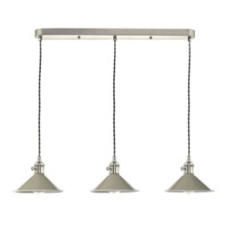 Dar Lighting Hadano 3 Light Bar Ceiling Pendant Light In Antique Chrome With Taupe Shades