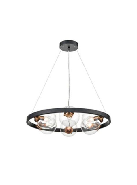 Ring 6 Light Ceiling Pendant Light In Matt Black And Antique Gold Finish F2426-6