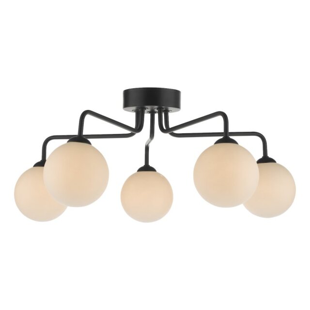 Dar Lighting FEY0522-02 Feya 5 Light Semi Flush Ceiling Light In Matt Black With Opal Glass