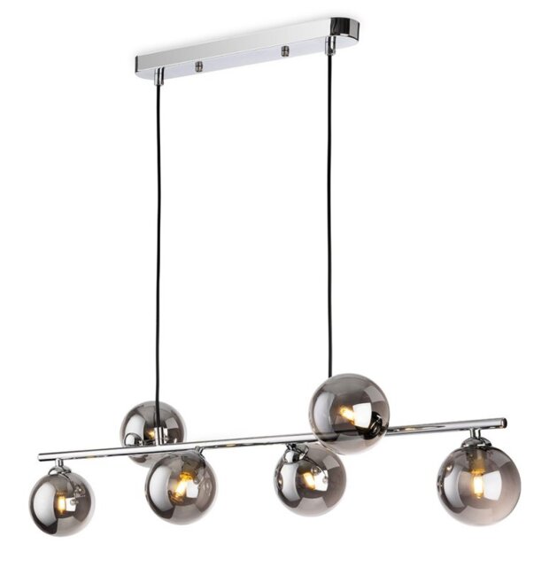 Firstlight 6912CH Lando 6 Light Bar Ceiling Pendant Light In Chrome With Smoked Glass Shade