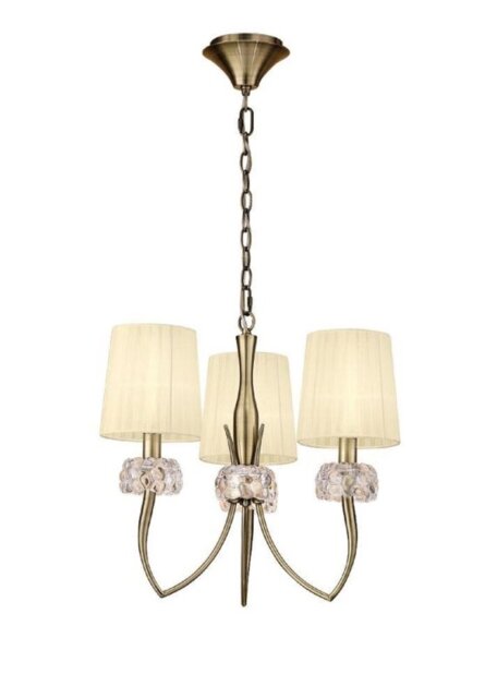 Mantra M4633AB Loewe 3 Light Ceiling Pendant Light With Shades In Antique Brass