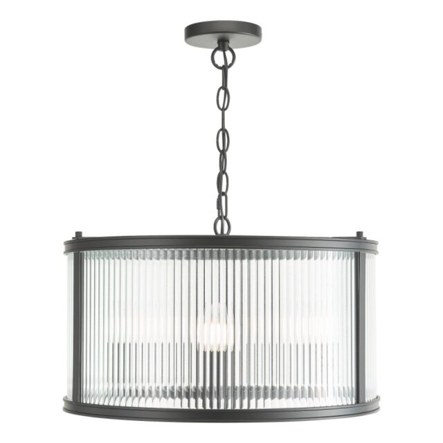 Dar Lighting Bianka 3 Light Ceiling Pendant In Matt Black With Ribbed Glass