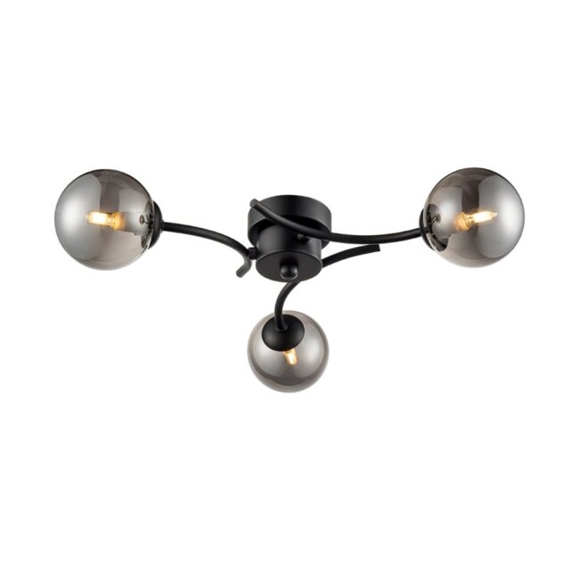 Luna 3 Light Semi Flush Ceiling Light In Black Finish With Smoked Glass F2438-3