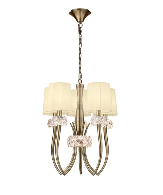 Mantra M4632AB Loewe 5 Light Slim Pendant Light With Shades In Antique Brass