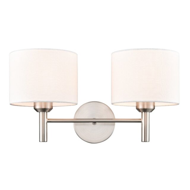Franklite Barolo 2 Light Wall Light In Satin Nickel With Off White Shades FL2494-2