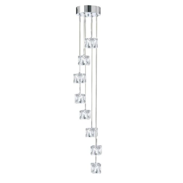 Searchlight 6778-8-LED Ice Cube Eight Light LED Cluster Ceiling Light In Chrome With Clear Glass