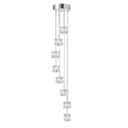 Searchlight 6778-8-LED Ice Cube Eight Light LED Cluster Ceiling Light In Chrome With Clear Glass