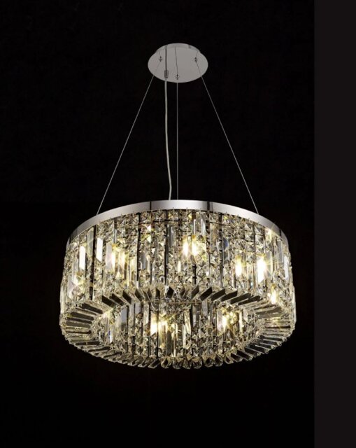 Baden 60 cm Round Pendant Chandelier In Polished Chrome Finish With Crystal Glass