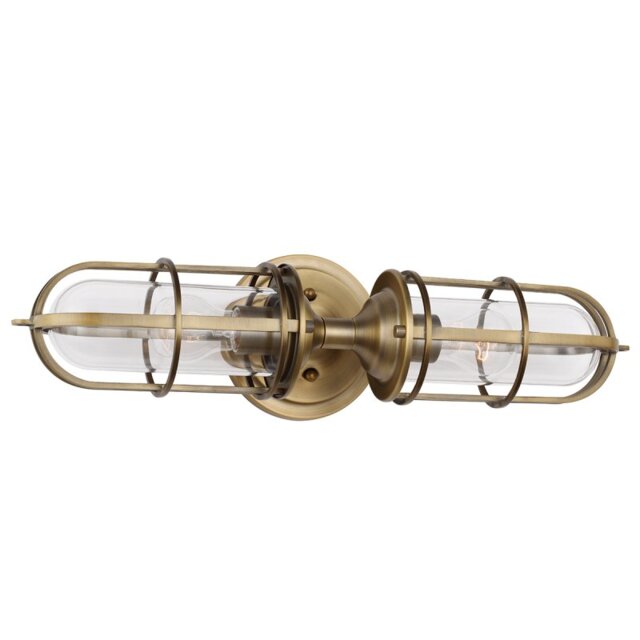Quintiesse QN-URBANREST2 Urban Restoration Vintage 2 Light Wall Light In Dark Antique Brass IP44