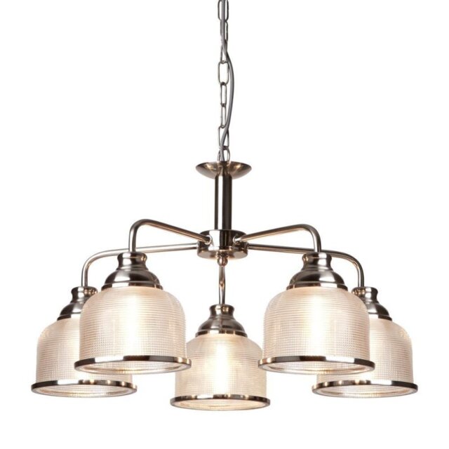 Searchlight 1685-5SS Bistro II Five Light MultiArm Ceiling Light In Satin Silver With Glass Shades