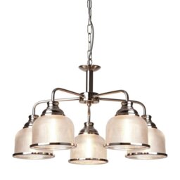 Searchlight 1685-5SS Bistro II Five Light MultiArm Ceiling Light In Satin Silver With Glass Shades