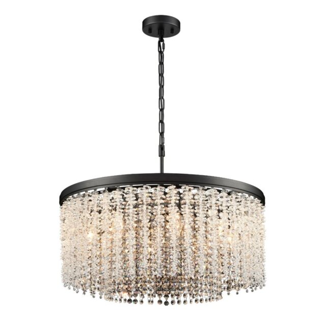 Franklite Coral 8 Light Crystal Ceiling Pendant Light In Matt Black Finish FL2502-8
