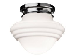 Firstlight 4944CH Art Deco Flush Ceiling Light In Chrome And Opal White Glass