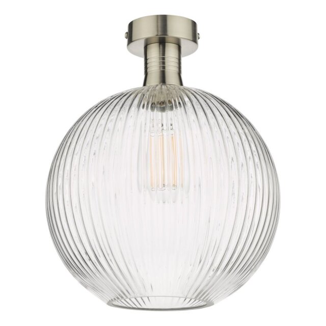 Dar Lighting Emerson Semi Flush Ceiling Light In Antique Chrome With Round Ribbed Glass EME4861-E02