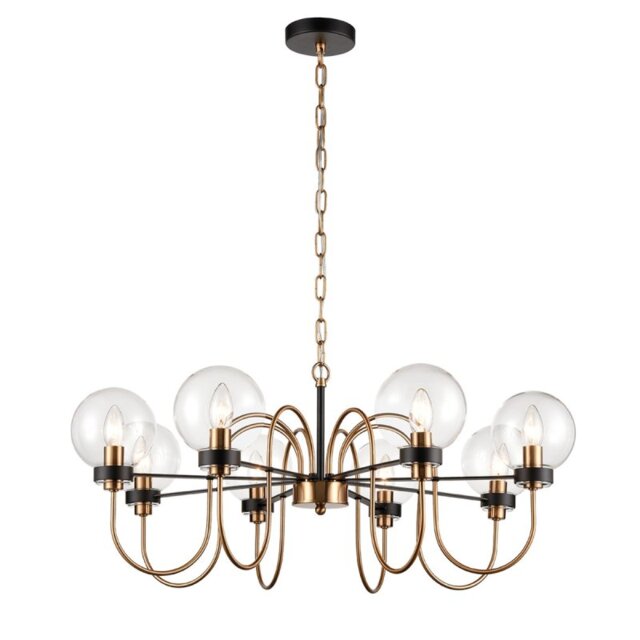 Franklite FL2440-8 Equinox 8 Light Ceiling Pendant Light In Matt Black And Antique Gold Finish