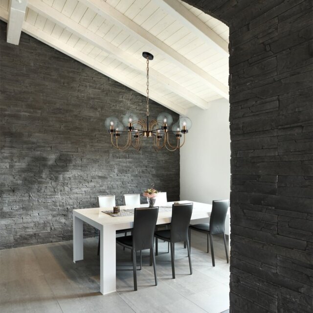 Franklite FL2440-8 Equinox 8 Light Ceiling Pendant Light In Matt Black And Antique Gold Finish