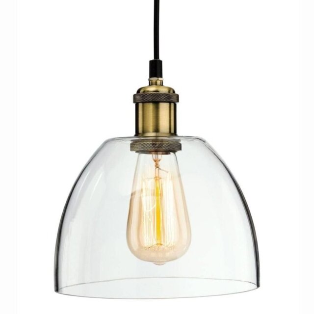Firstlight 4876AB Empire One Light Domed Ceiling Pendant Light In Antique Brass With Clear Glass