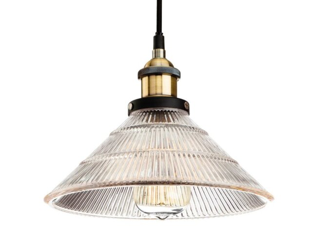 Firstlight 5902AB Empire 1 Light Ceiling Pendant In Antique Brass With Clear Fluted Glass