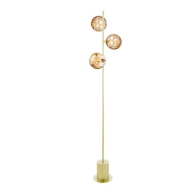 Dar Lighting Spiral 3 Light Floor Lamp In Matt Gold With Champagne Dimpled Glass