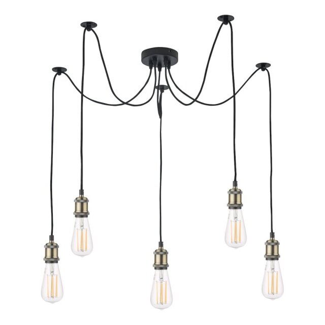 Dar Lighting WAC0575 Waco 5 Light Ceiling Pendant Light In Antique Brass And Matt Black Finish