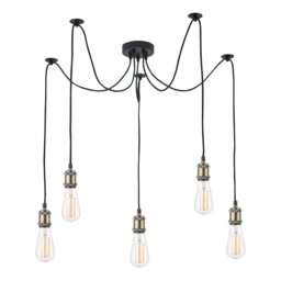 Dar Lighting WAC0575 Waco 5 Light Ceiling Pendant Light In Antique Brass And Matt Black Finish