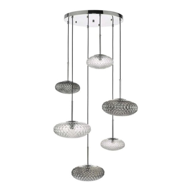 Dar BIB6450 Bibiana 6 Light Cluster Pendant In Polished Chrome With Clear Glass