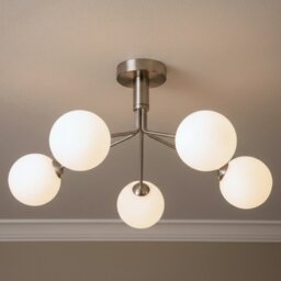 Firstlight 6931BS Lyric 5 Light Flush Ceiling Light In Brushed Steel Finish With Opal White Glass