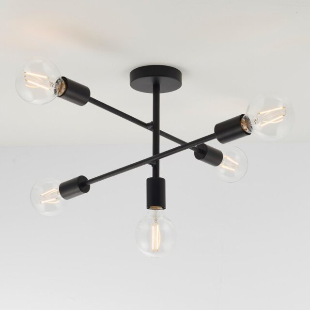 Endon 79502 Studio 5 Way Vintage Retro Ceiling Light In Matt Black