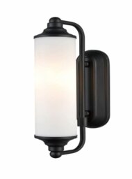 Franklite WB135 Decor Bathroom Wall Light In Black Finish With Opal Glass Shade IP44