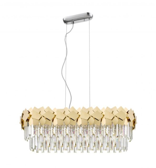 Impex Celine 6 Light Crystal Oblong Ceiling Pendant Light In Matt Gold Finish