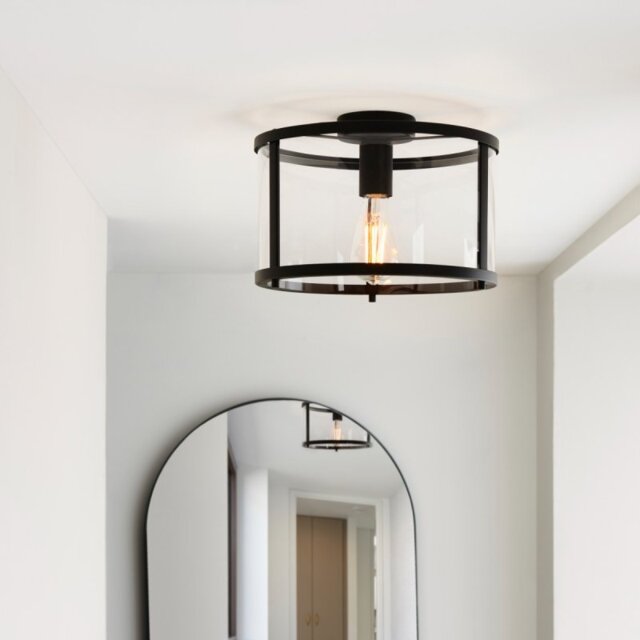 Endon 101540 Hopton Flush Ceiling Light In Matt Black Finish With Clear Glass
