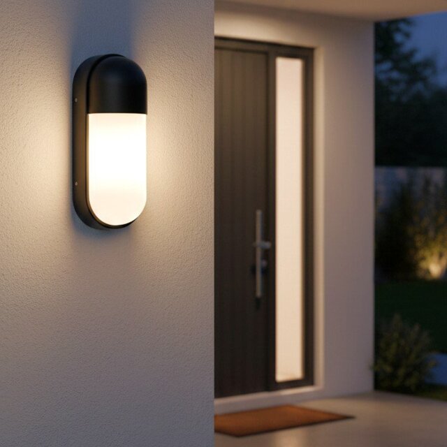 Firstlight 6827BK Murray Wall Light In Black with Opal White Diffuser IP65