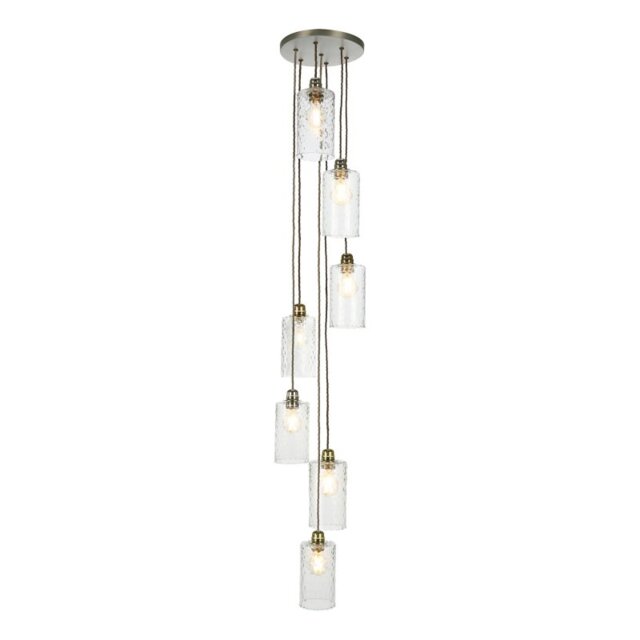 David Hunt Lighting Acton 7 Light Cluster Pendant In Antique Brass with Dimpled Glass