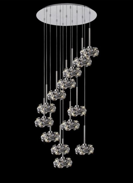 Prestige Fusion 13 Light Crystal Round Ceiling Pendant Light In Polished Chrome Finish