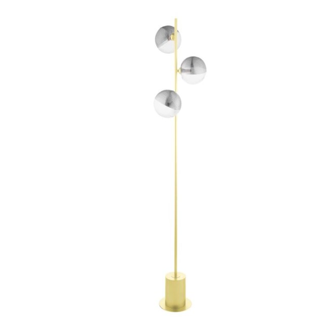 Dar Lighting Spiral 3 Light Floor Lamp In Matt Gold With Smoked And Clear Ribbed Glass