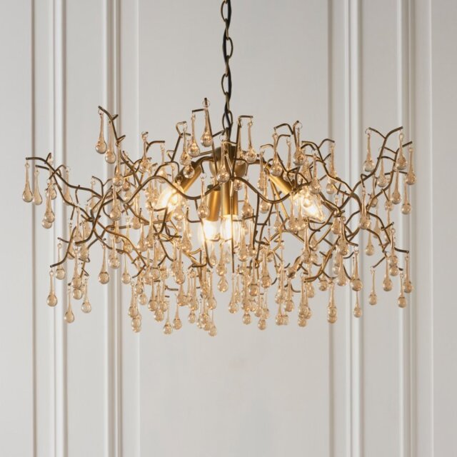 Osier 4 Light Ceiling Pendant Light In Aged Gold With Champagne Glass Teardrops